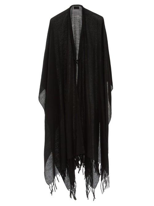 Ladies Accessories Saint Laurent - Fringed Wool Poncho - Womens - Black