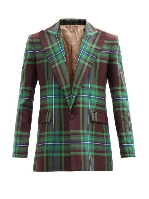 Matchesfashion.com Charles Jeffrey Loverboy - Peak-lapel Single-breasted Checked Cotton Jacket - Mens - Green Multi
