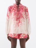 Zimmermann - High Tide Floral-print Cotton-blend Blouse - Womens - Pink Print
