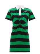Matchesfashion.com Msgm - Striped Tie-front Cotton-jersey Shirt Dress - Womens - Black Green