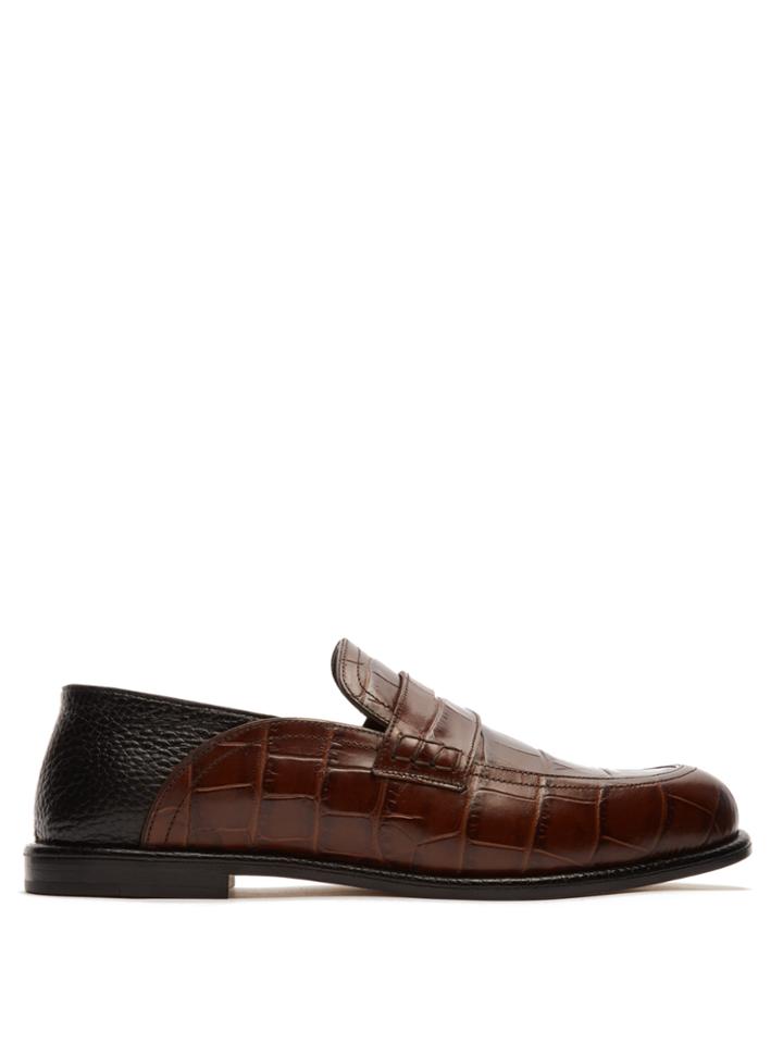Loewe Foldable-heel Crocodile-effect Leather Loafers