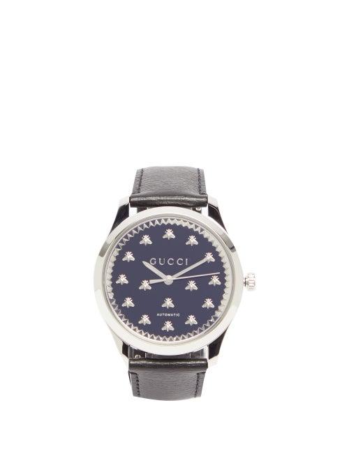 Matchesfashion.com Gucci - G Timeless Stainless Steel & Leather Watch - Mens - Black Silver