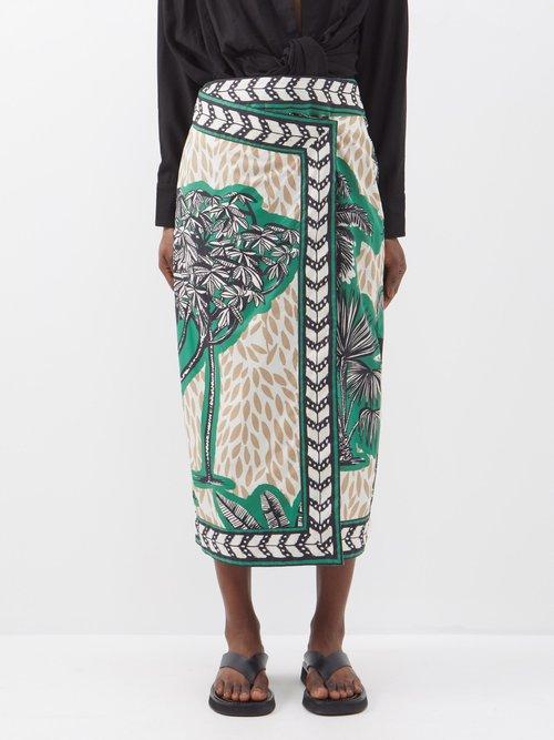 Johanna Ortiz - Wild Path Printed-cotton Wrap Skirt - Womens - Green Print