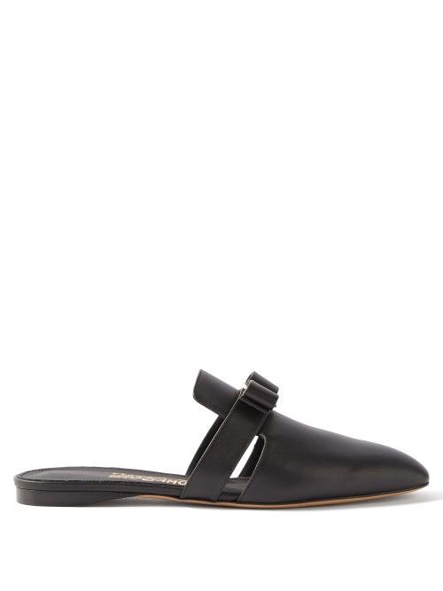 Salvatore Ferragamo - Briza Bow Leather Backless Loafers - Womens - Black
