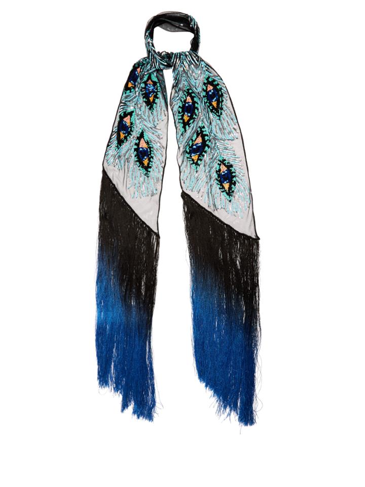 Rockins Peacock-feather Sequin-embellished Scarf