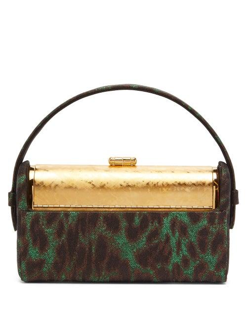 Matchesfashion.com Bienen-davis - Rgine Leopard Brocade Minaudire Clutch - Womens - Green Multi