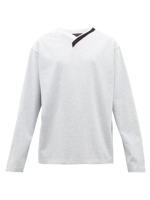 Matchesfashion.com Y/project - Asymmetric Long Sleeved Cotton T Shirt - Mens - Grey