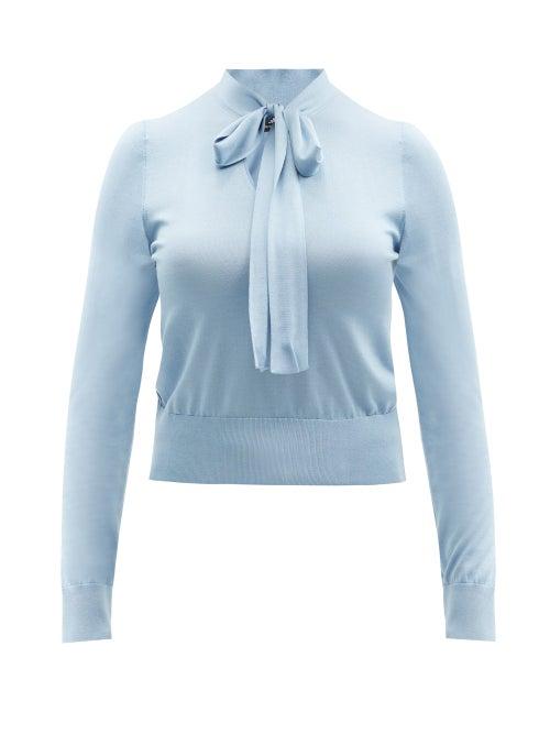 Matchesfashion.com Dolce & Gabbana - Tie-neck Silk-jersey Blouse - Womens - Light Blue