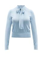 Matchesfashion.com Dolce & Gabbana - Tie-neck Silk-jersey Blouse - Womens - Light Blue