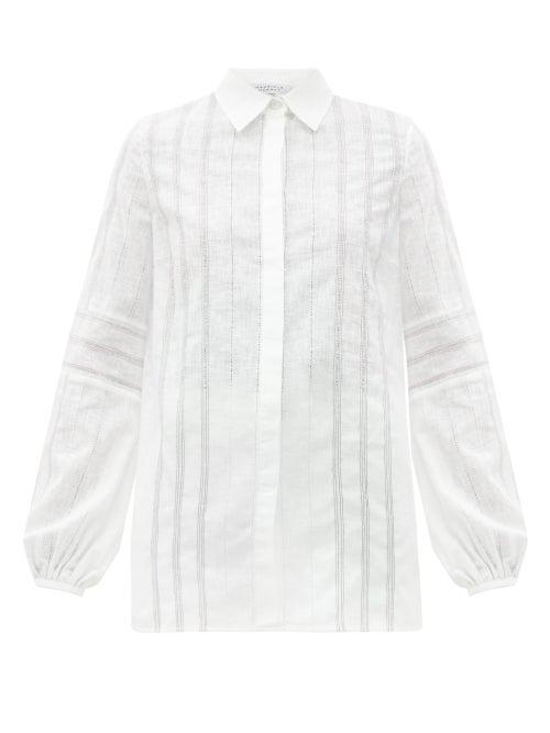 Matchesfashion.com Gabriela Hearst - Abbey Balloon-sleeve Topstitched Cotton Shirt - Womens - White Black