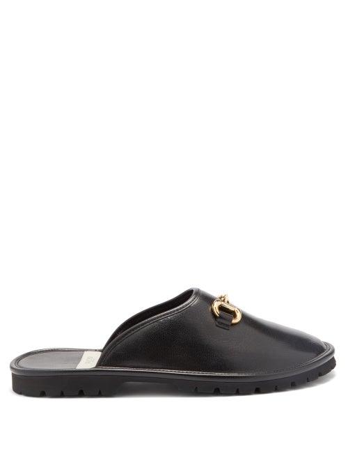 Gucci - Elea Horsebit Leather Backless Loafers - Mens - Black