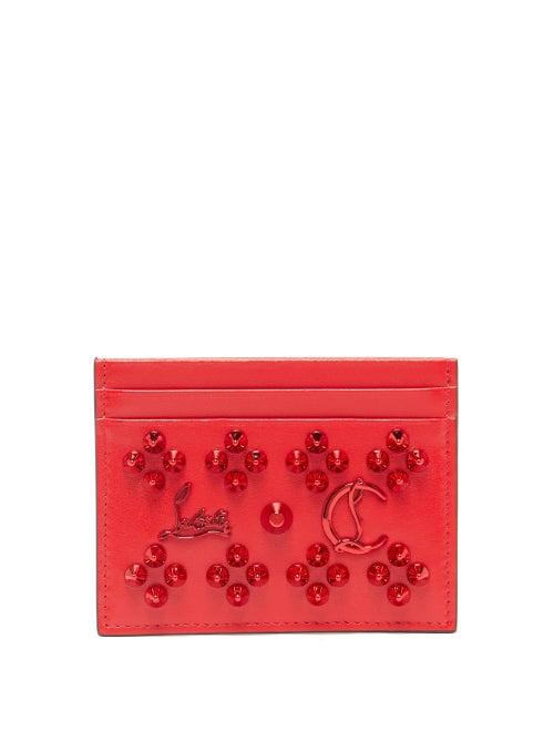 Matchesfashion.com Christian Louboutin - Kios Studded Leather Cardholder - Womens - Red