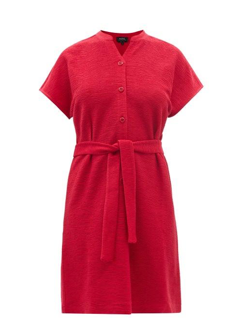 Ladies Rtw A.p.c. - Nico Belted Rib-jersey Shirt Dress - Womens - Red
