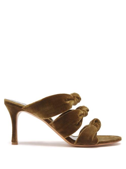 Le Monde Beryl - Knotted-velvet Heeled Sandals - Womens - Dark Green