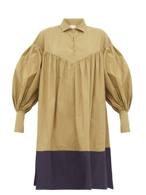 Matchesfashion.com Lee Mathews - Elsie Balloon Sleeve Cotton Dress - Womens - Green