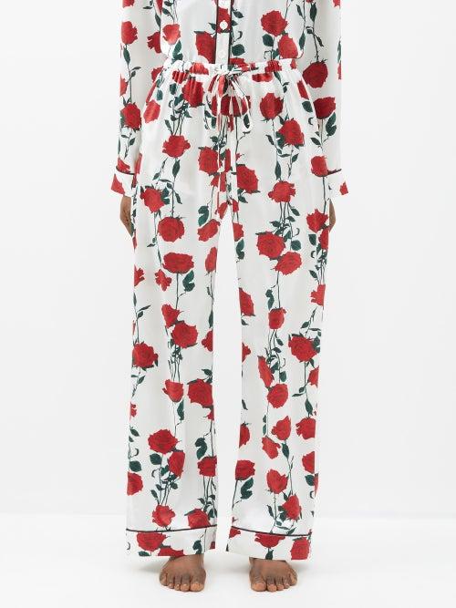 Emilia Wickstead - Ithaca Rose-print Silk-satin Pyjama Trousers - Womens - Red Print