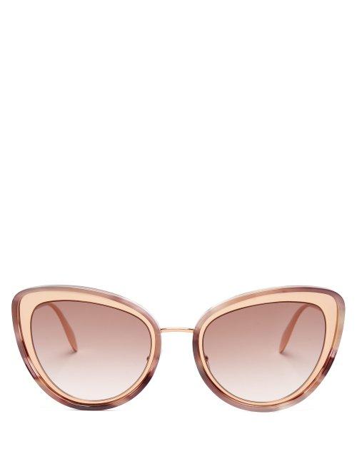 Matchesfashion.com Alexander Mcqueen - Cat Eye Metal Sunglasses - Womens - Light Brown