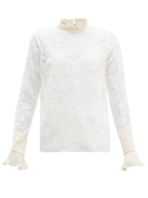 Matchesfashion.com See By Chlo - Floral Embroidered High Neck Mesh Blouse - Womens - Ivory