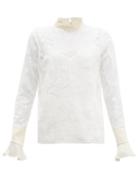 Matchesfashion.com See By Chlo - Floral Embroidered High Neck Mesh Blouse - Womens - Ivory