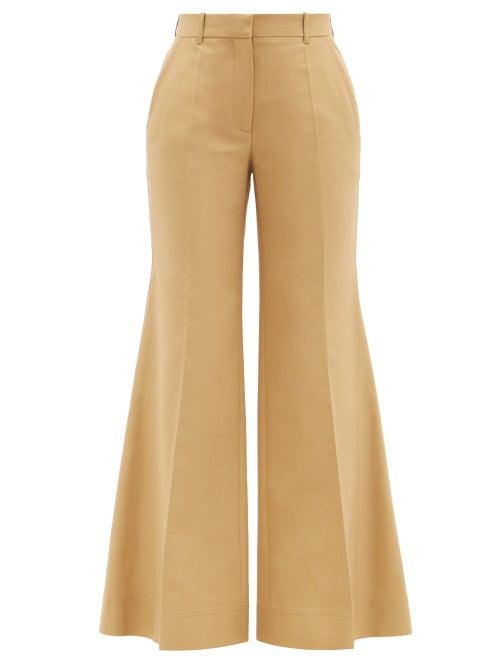Matchesfashion.com Victoria Beckham - High-rise Cotton-blend Canvas Flared Trousers - Womens - Brown