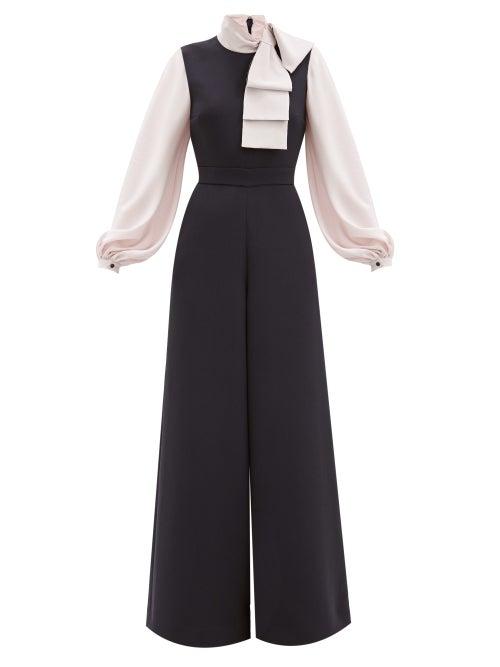 Matchesfashion.com Roksanda - Hiram Neck-tie Cady Jumpsuit - Womens - Navy Pink