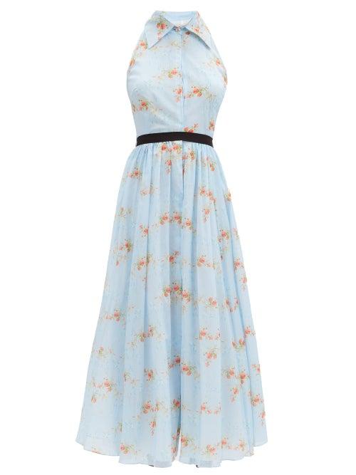Matchesfashion.com Emilia Wickstead - Norika Floral-print Cotton Midi Shirt Dress - Womens - Blue Print