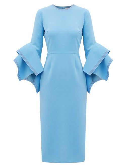 Matchesfashion.com Roksanda - Ronda Fluted-cuff Cady Dress - Womens - Blue