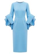 Matchesfashion.com Roksanda - Ronda Fluted-cuff Cady Dress - Womens - Blue