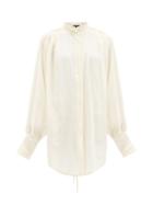Matchesfashion.com Ann Demeulemeester - Pleated-neck Cotton-gauze Blouse - Womens - White