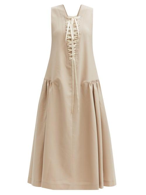 Noir Kei Ninomiya - Lace-up Wool Sleeveless Dress - Womens - Beige