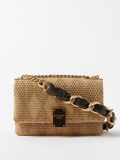 Balmain - 1945 Small Faux-raffia Shoulder Bag - Womens - Beige