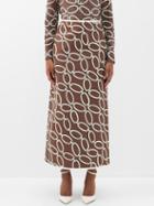 Valentino - Chain-print Wool-blend Maxi Skirt - Womens - Brown White