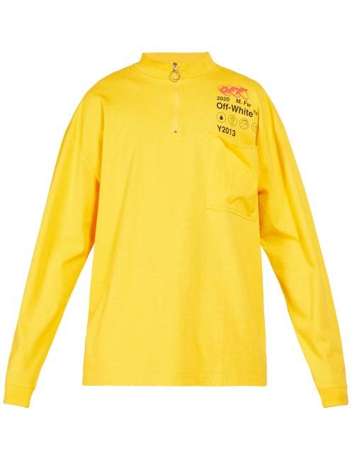 Matchesfashion.com Off-white - Logo Print Zipped T Shirt - Mens - Yellow Multi