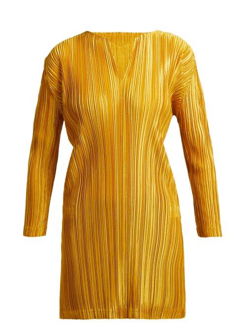 Matchesfashion.com Pleats Please Issey Miyake - Pleated Notched Neck Tunic Top - Womens - Yellow