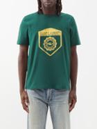 Saint Laurent - Logo-print Distressed-edge Cotton T-shirt - Mens - Green Multi