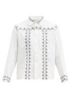 Matchesfashion.com Bode - Fellows Embroidered Cotton Jacket - Mens - Black White