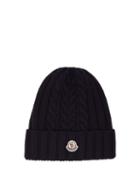 Matchesfashion.com Moncler - Cable Knit Wool Beanie Hat - Womens - Navy