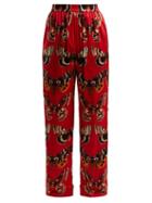 Matchesfashion.com Dolce & Gabbana - Butterfly Print Silk Blend Trousers - Womens - Red Print