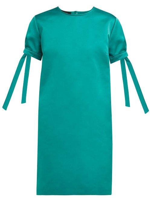 Matchesfashion.com Rochas - Tie Cuff Satin Mini Dress - Womens - Green