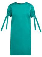 Matchesfashion.com Rochas - Tie Cuff Satin Mini Dress - Womens - Green