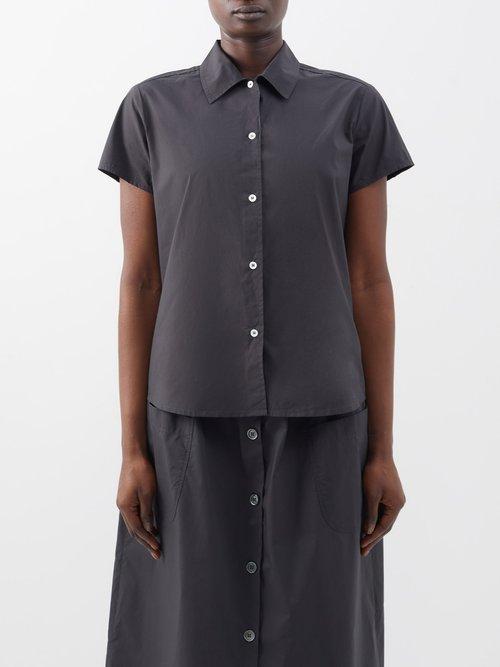 A.p.c. - Marina Short-sleeved Cotton-poplin Shirt - Womens - Dark Grey