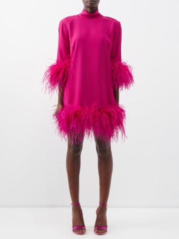 Taller Marmo - Gina Feather-trim Crepe Mini Dress - Womens - Pink