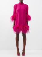 Taller Marmo - Gina Feather-trim Crepe Mini Dress - Womens - Pink