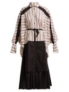 Matchesfashion.com Palmer//harding - Contrast Stripe Stepped Hem Cotton Shirt Dress - Womens - Red Multi