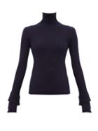 Matchesfashion.com Chlo - Roll Neck Ribbed Merino Wool Sweater - Womens - Navy