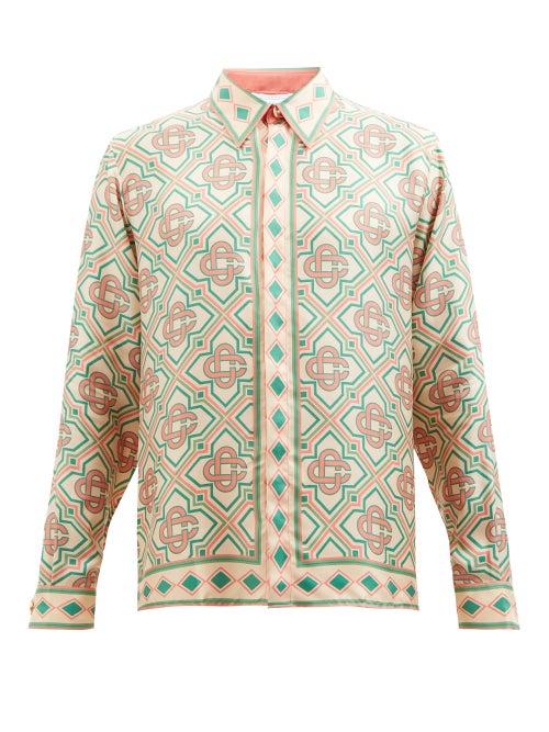 Casablanca - Mosaic-print Silk-twill Shirt - Mens - Beige