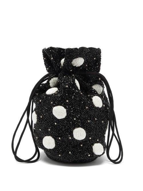 Matchesfashion.com Ganni - Hand-beaded Polka-dot Drawstring Pouch - Womens - Black White