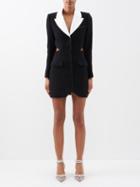 Self-portrait - Cut-out Back Wool-blend Tuxedo Dress - Womens - Black White