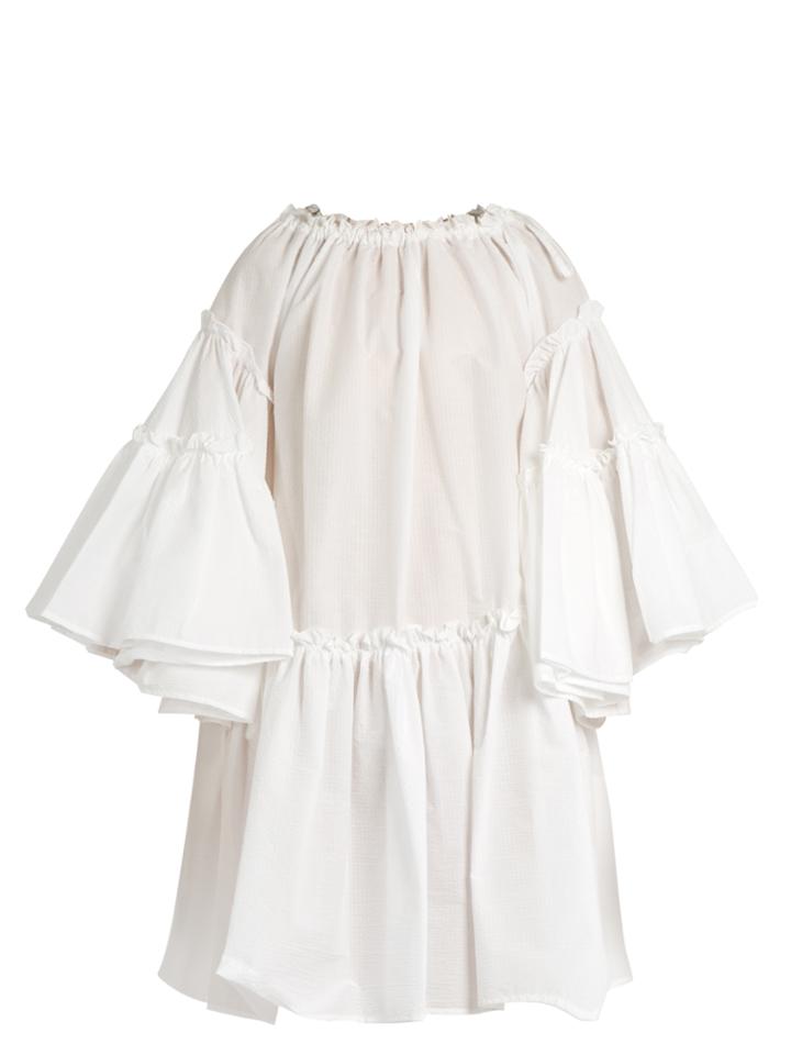 Msgm Off-the-shoulder Seersucker Dress