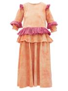 Matchesfashion.com Story Mfg - Tulsi Tie Dyed Ruffled Cotton Corduroy Midi Dress - Womens - Pink